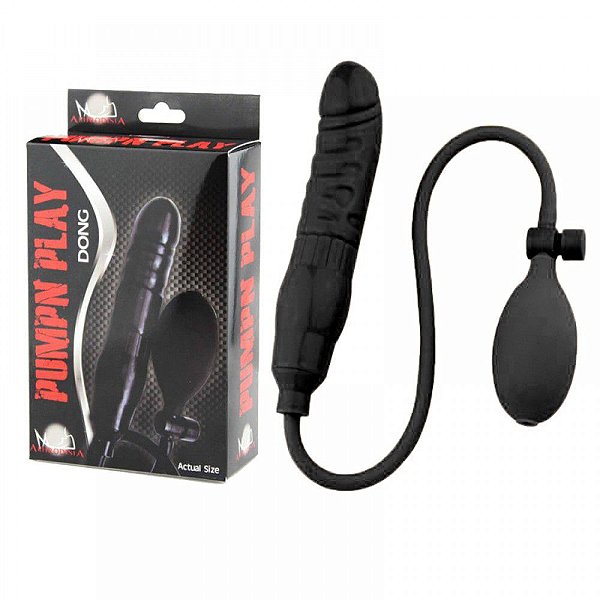 PUMPN PLAY DONG - Plug Anal Inflável em Formato de Pênis com Válvula Controladora de Pressão 15 X 3,5 Cm | Cor: Preto