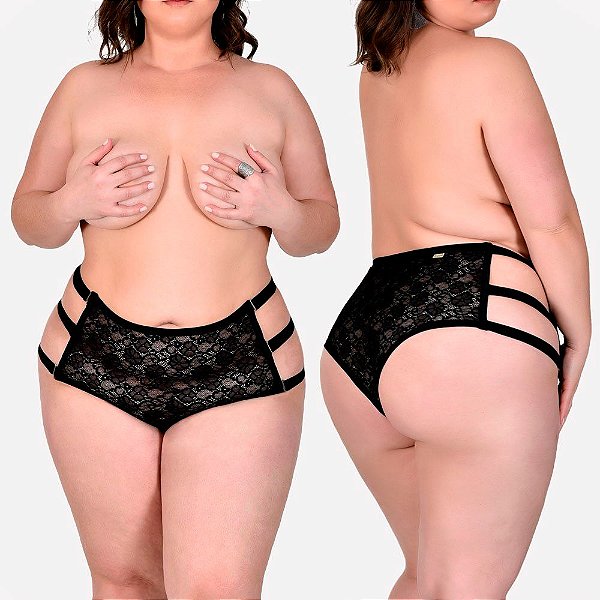 Calcinha Calma em Renda com Tiras nas Laterais Detalhe em Gancho na Cintura - Plus Size | Lingerie Sensualle