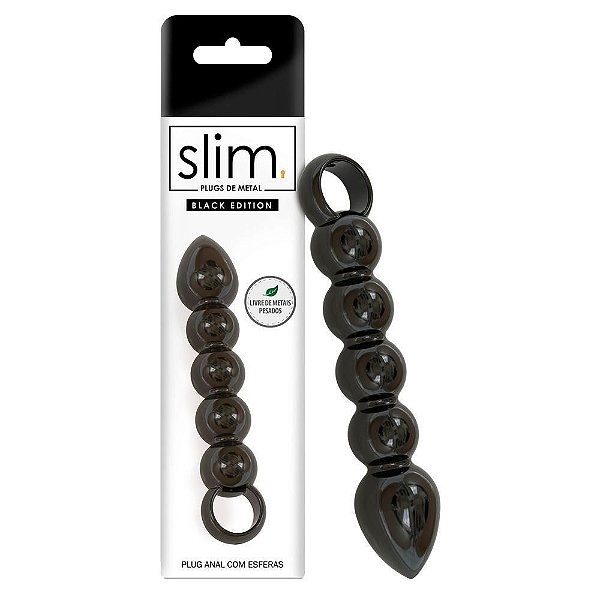 Plug Anal Escalonado com Alça de Segurança Preto - SEXY FANTASY SLIM