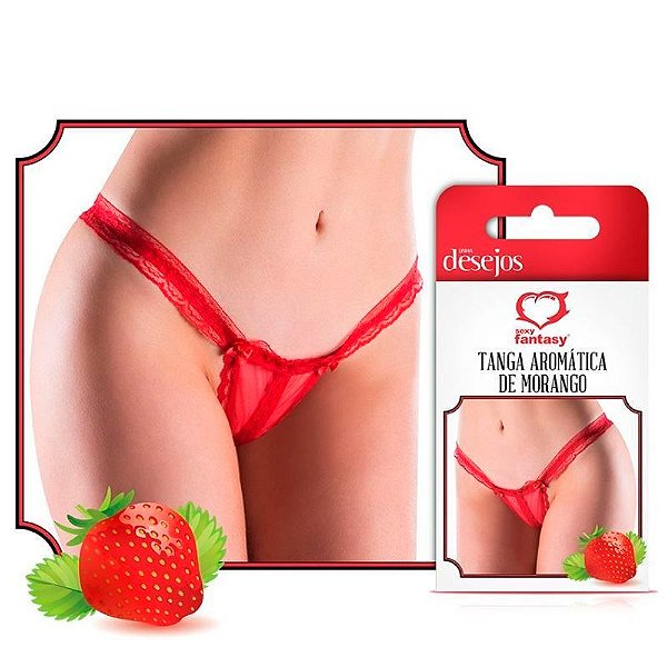 SEXY FANTASY - Tanga Fio Dental Safadinha Aromática - AROMA: MORANGO | COR: VERMELHO