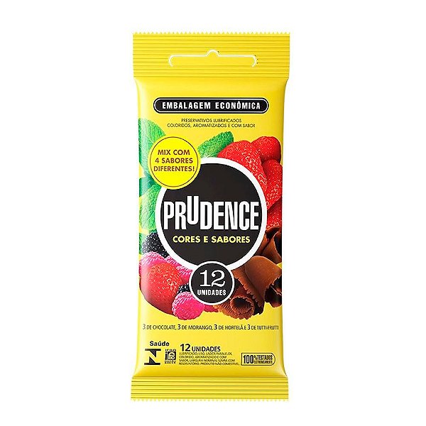 PRUDENCE CORES E SABORES O Primeiro Preservativo com Aroma, Cor e Sabor de Verdade 12 UNIDADES