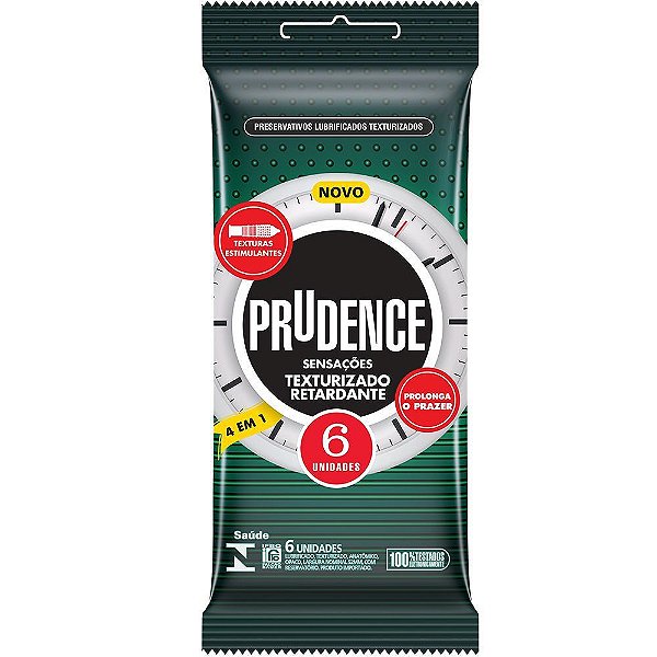 Prudence Sensações - Preservativo em Látex com Lubrificante Retardante na Parte Interna e Textura Externa - 6 Unidades