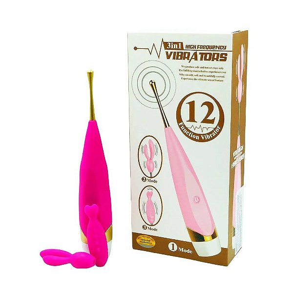 Vibrador Estimulador de Clitóris Recarregável Com Duas Pontas 12 Modos De Vibração 18 X 3 Cm | Cor: Pink