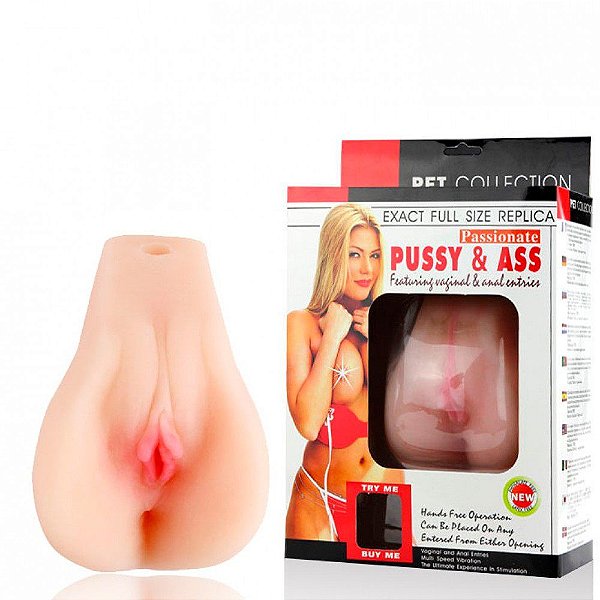 PUSSY & ASS - Masturbador com Dois Orifícios em Cyberskin com Vibro e Multivelocidade, À Prova D'Água - 18 X 11 CM