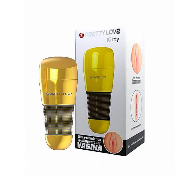 PRETTY LOVE KITTY - Masturbador Lanterna Forma Vagina Cyberskin | Cor: Dourado