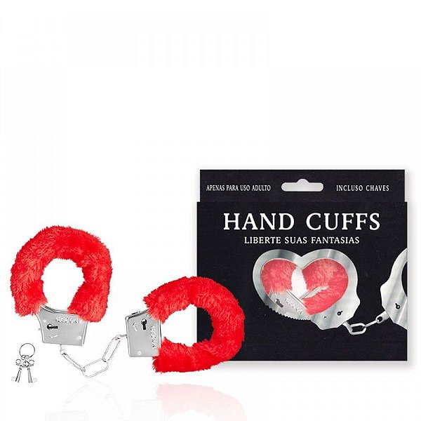 HAND CUFFS - Algemas Reguláveis com Chaves em Pelúcia Vermelho