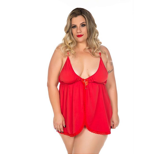 Camisola Dantele Aberta Plus Size Tule Vermelho - LINGERIE PIMENTA SEXY