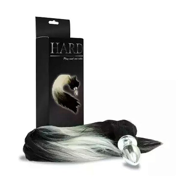 Plug Anal Cauda Metal Rabo Longo Preto e Branco - 6,5 X 2,5 CM - HARD