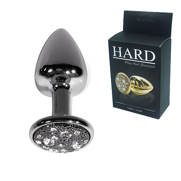 HARD - Plug Anal em Metal com a Base Cravejado - 6,5 X 2,5 CM | COR: PRETO