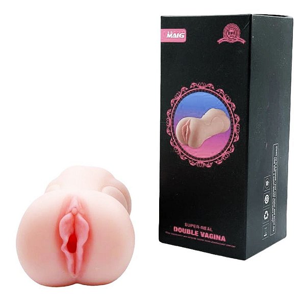 Masturbador Masculino Em Forma De Vagina Dupla Em Silicone Macio Elástico 13 X 5 Cm
