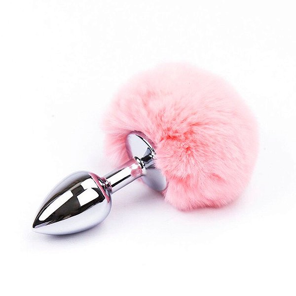 Plug Anal Metal Cauda Rabo Coelho Pompom 8,5 x 3 CM Rosa - Me Ame