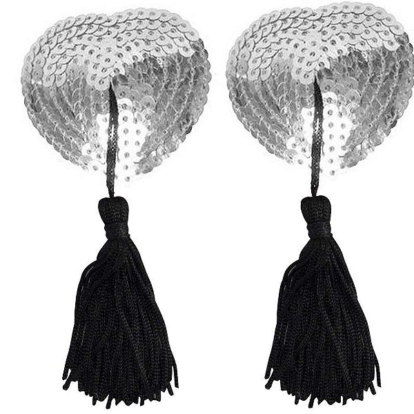 Nipple Cover Coração Pompom Lantejoulas Prata - Lingerie Sapeka