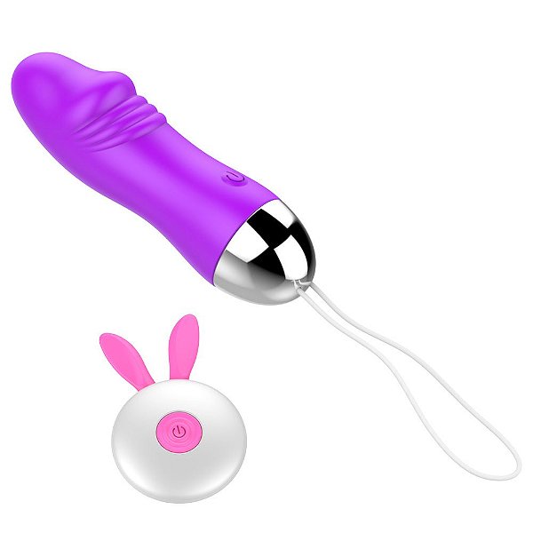 Mini Vibrador Dildo Recarregável Com 10 Modos De Vibrações Em Silicone e Controle Remoto Sem fio 11 x 3,3 Cm | Cor: Roxo