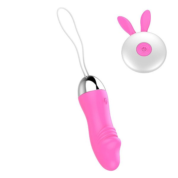 Mini Vibrador Dildo Recarregável Com 10 Modos De Vibrações Em Silicone e Controle Remoto Sem fio 11 x 3,3 Cm | Rosa