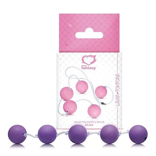 Love Balls Sexy Fantasy - Colar Tailandês Com 5 Esferas E Cordão Em Silicone - Tamanho: M