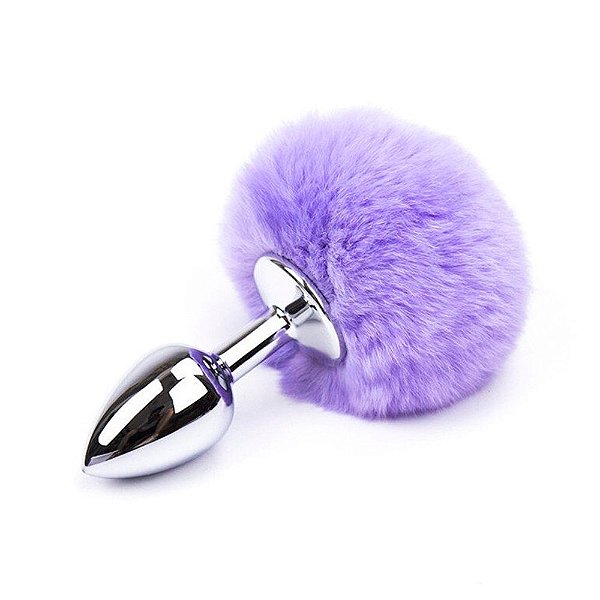 Plug Anal Metal Cauda Rabo Coelho Pompom 8,5 x 3 CM Lilás - Me Ame