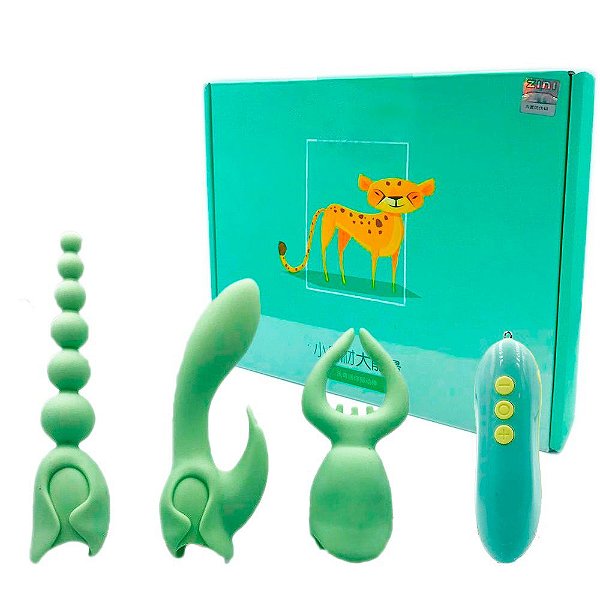 Vibrador Estimulador Ponto G com 3 Opções de Capas em Silicone e Recarregável - Cor: Verde | ELFGAME