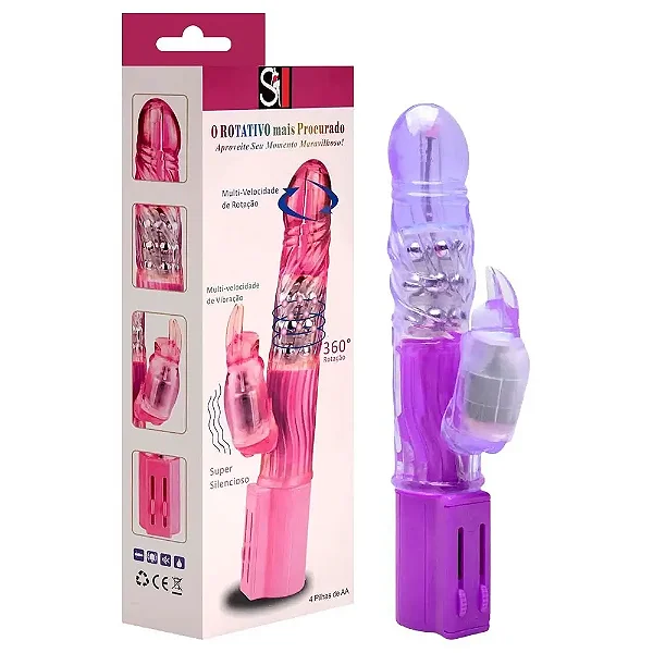 Vibrador Rotativo Coelho com Estimulador de Clítoris | Multivelocidade em Silicone