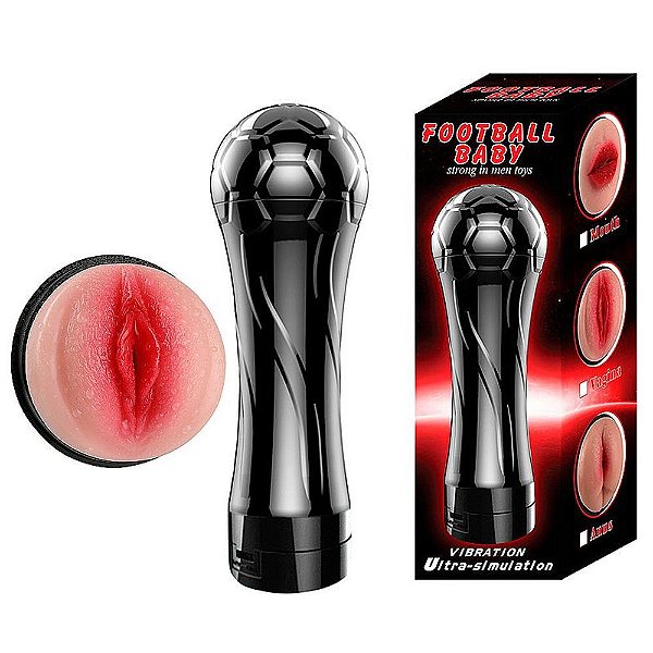 FOOTBALL BABY - Masturbador Lanterna Em Forma De Vagina De Cyberskin Com Vibrador Multivelocidade 26 X 8 Cm