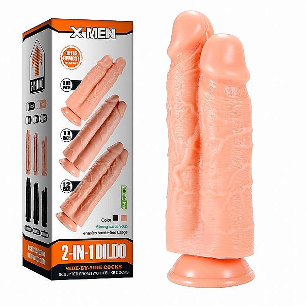 Pênis de Borracha Realístico Duplo 26,0 x 8,6 Cm X-MEN DILDO GÊMEOS