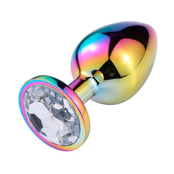 Plug Anal em Alumínio Polido Rainbow com Detalhe de Joia na Base TAMANHO M
