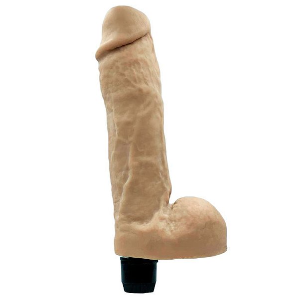 Pênis de Borracha Grande e Grosso com Glande e Veias Salientes 23 x 6 cm em Cyberskin com Vibrador Embutido