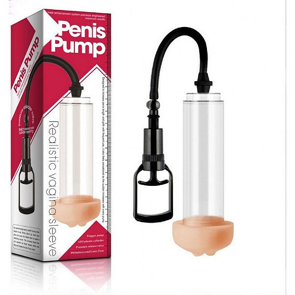 PENIS PUMP - Bomba Peniana Manual com Anel em Forma de Vagina em Cyberskin - 20 X 6 CM