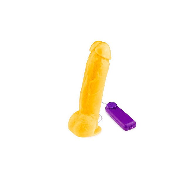 Pênis de Borracha Com Vibração Multivelocidade Amarelo 22 X 5 Cm Kong