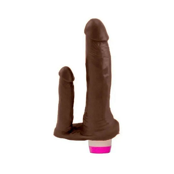 Pênis de Borracha Realístico Duplo Com Vibrador 18 x 3,5 e 10,5 x2,3cm