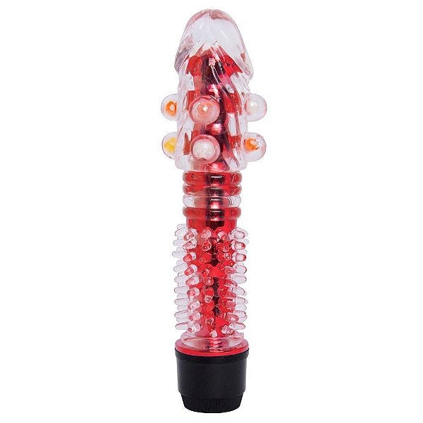 Vibrador Personal Com Capa Peniana E Pérolas Com Textura Massageadora Feito De Silicone - 14,5 X 3,5 Cm | Cor: Vermelho