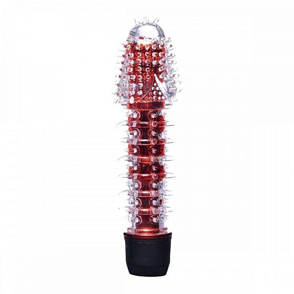 Vibrador Personal Com Capa Peniana de Silicone Com Saliências - 14,5 x 3,5 cm | Cor: Vermelho