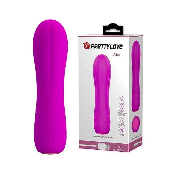 PRETTY LOVE ALLEN - Vibrador Recarregável com Extremidade Arredondada e 12 Modos de Vibração - 11,7 X 3 CM | Cor: Roxo