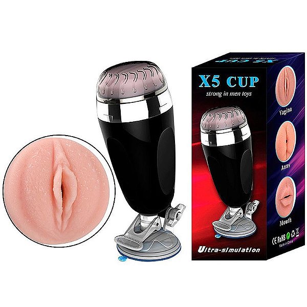 X5 CUP - Masturbador Lanterna Em Forma De Vagina Feito Em Cyberskin Com Ventosa De Pressão 16 X 7,5 Cm | Cor: Preto