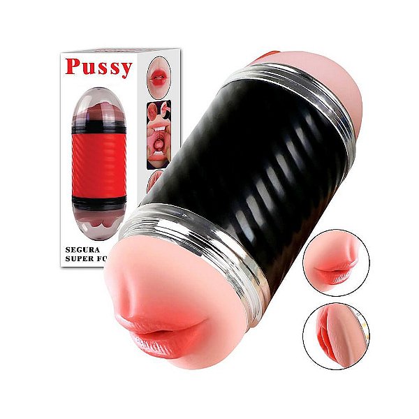 DOUBLE PUMP PUSSY - Masturbador Duplo Que Simula Sexo Vaginal E Oral Com Texturas Internas - 15,4 X 6,9 Cm