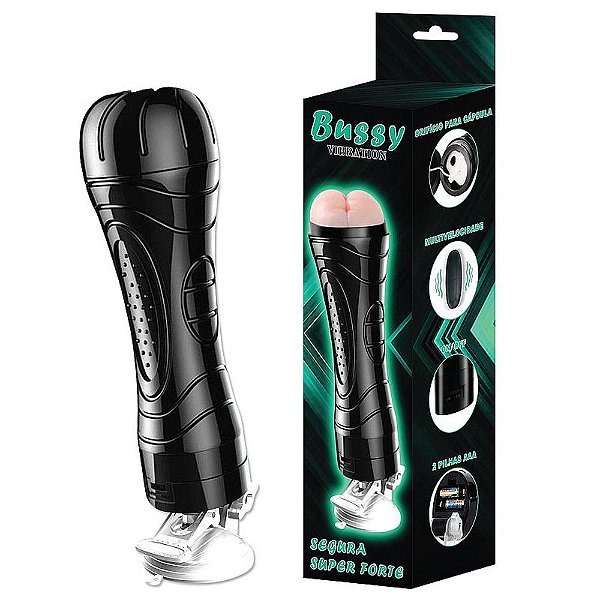 BUSSY VIBRATION - Masturbador Lanterna em Cyberskin com Forma de Ânus, Vibração Multivelocidade e Ventosa 24,8 X 7,7 Cm