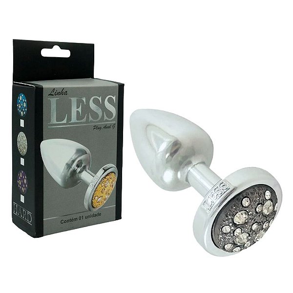 Plug Anal Grande Cromado Em ABS Jóias Cravejado Preto 7,2 X 4 Cm - HARD LESS