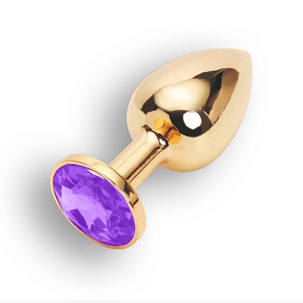 Plug Anal em Alumínio Dourado Polido com Detalhe de Joia na Base - TAMANHO: M | 8,5 x 3,5 CM