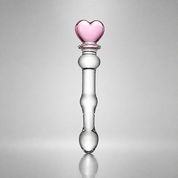 Plug Anal Em Vidro Transparente Com Detalhe Coração – Sensorial Aquecimento E Resfriamento – 21 x 2,8 cm