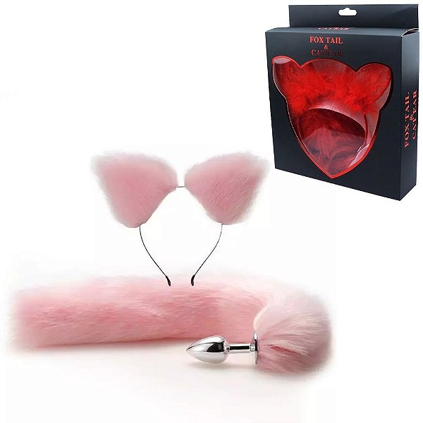 YOUVIBE - Plug Anal Pequeno Em Metal Com Cauda De Raposa Longa E Tiara | Cor: Rosa Claro