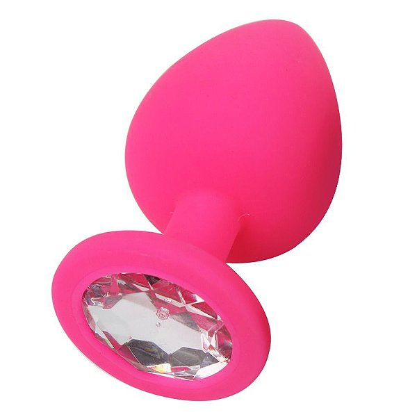 YOUVIBE - Plug Anal Em Silicone Soft Touch Com Joia Na Base 6,5 X 2,5 Cm Tamanho P | Cor: Rosa Escuro