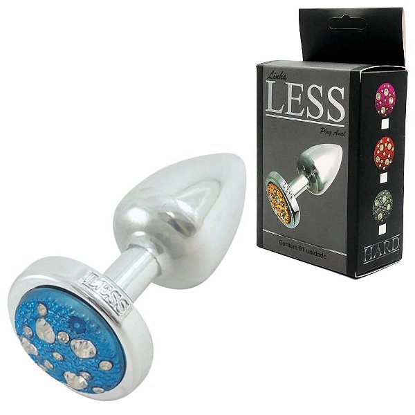 HARD LESS - Plug Anal M Com Formato Cônico E Detalhes De Jóias Cravejado - 6,7x3,5 Cm | COR: CROMADO COM PEDRA AZUL