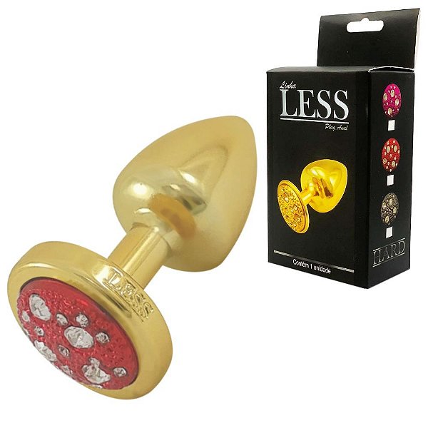 Hard Less - Plug Anal M Com Formato Cônico E Detalhes De Jóias Cravejado - 6,7x3,5 CM | COR: DOURADO COM PEDRA VERMELHA