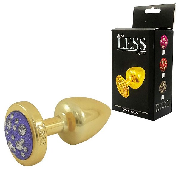 Plug Anal Pequeno Jóias Cravejado - 5,4x2,6 Cm Dourado Pedra Lilás - Hard Less