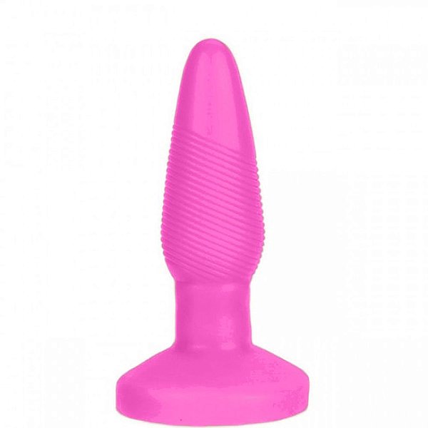 Plug Anal em Formato Cônico com Base de Suporte e Textura Anelar Estimuladora - 13 x 3,5 CM | Cor: Rosa Neon