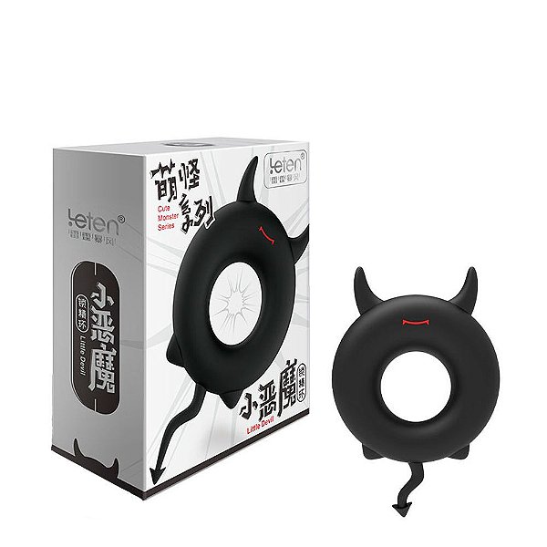 CUTE PARTY LITTLE DEVIL - Anel Peniano Em Silicone Com Chifres e Cauda Estimuladora - 6,7 X 4,3 CM - Preto - Único REF:C