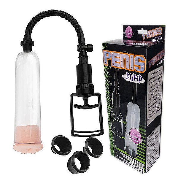 Bomba Peniana Manual com Manilha e 3 Anéis para Base 19 X 5,5 CM - PENIS PUMP