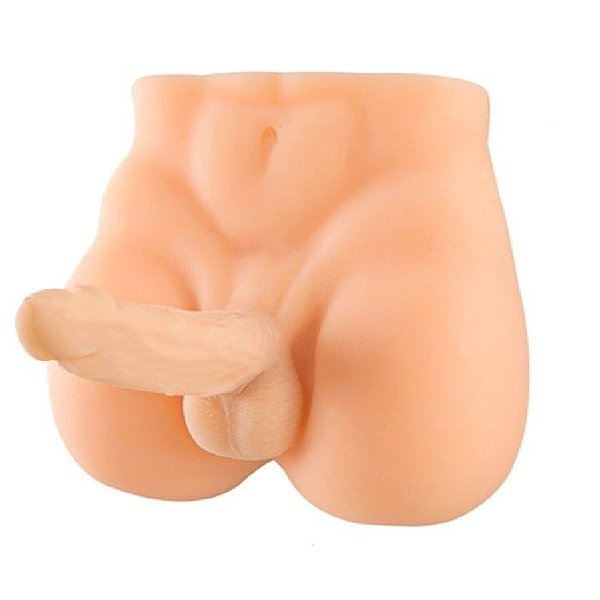 Masturbador Meio Corpo Masculino Feito Em Cyberskin Com Pênis e Ânus 26 X 32 Cm
