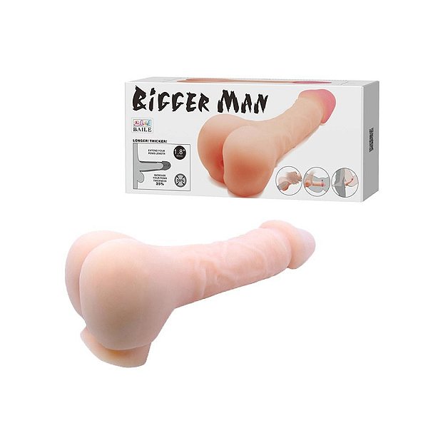 Bigger Man - Capa Peniana em Formato de Pênis Realístico com Escroto, Massageadores Internos em Cyberskin 21,5 X 4,5 Cm