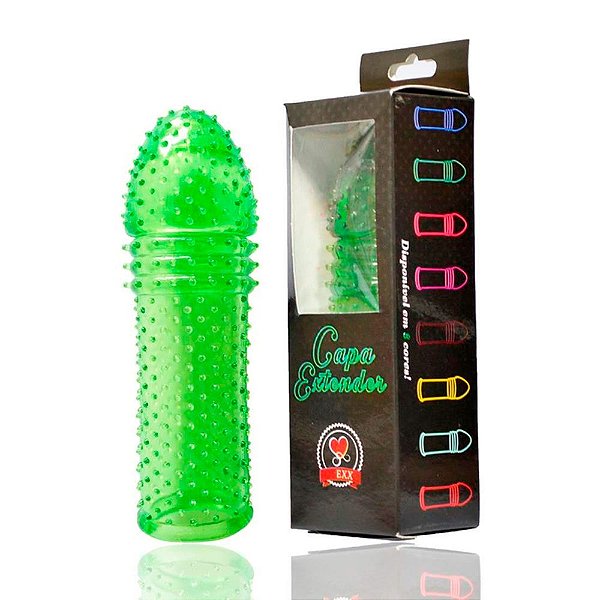 Capa Peniana Colors com Forma de Pênis em Silicone, Três Anéis na Glande e Saliências Estimuladoras - Cor: Verde
