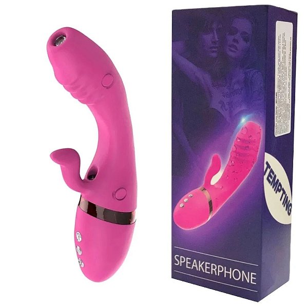 Vibrador com Estimulador Clítoriano e Função Spray Ejaculadora em Silicone e 10 Modos de Vibração - Speakerphone